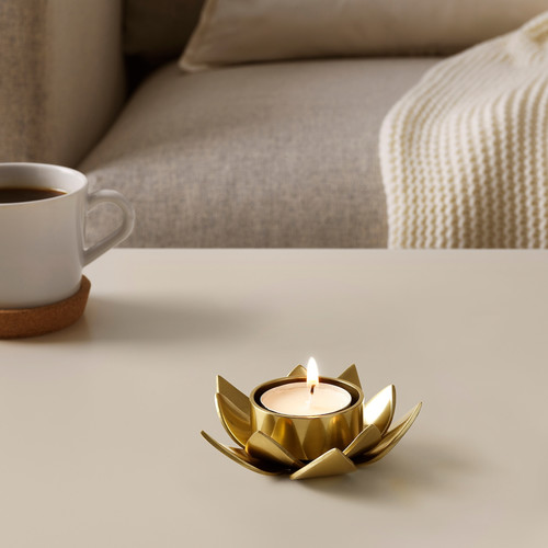 KNASTRIGT Tealight holder, gold-colour/Lotus, 3 cm