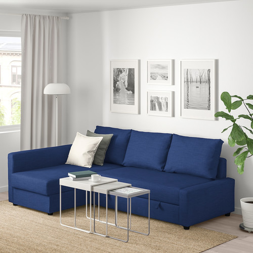 FRIHETEN Corner sofa-bed with storage, Skiftebo blue