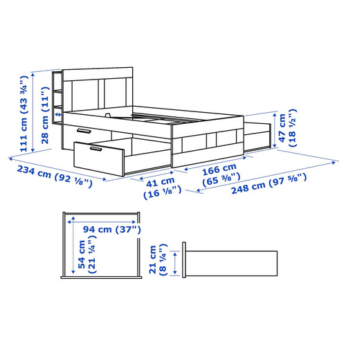 BRIMNES Bed frame w storage and headboard, white, 160x200 cm