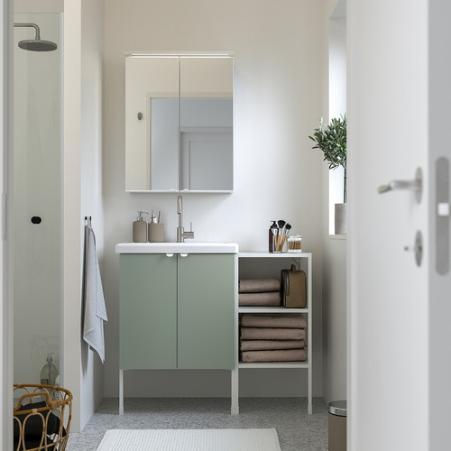 ENHET Bathroom, white/pale grey-green, 64x43x65 cm