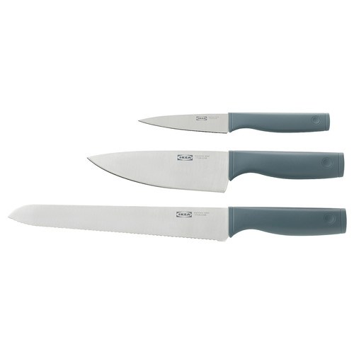 TIGERBARB 3-piece knife set, grey-turquoise