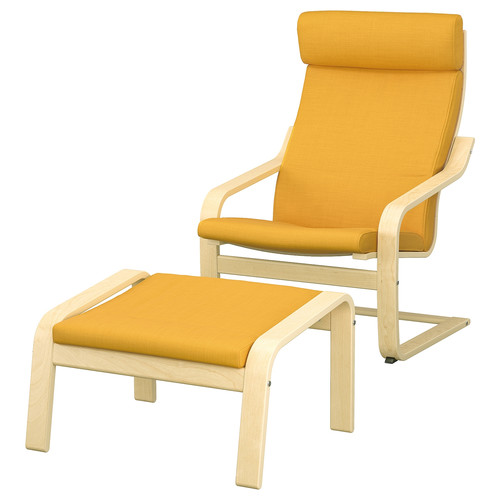 POÄNG Armchair and footstool, birch veneer/Skiftebo yellow