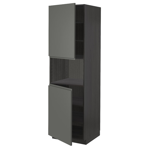 METOD High cab f micro w 2 doors/shelves, black/Voxtorp dark grey, 60x60x200 cm