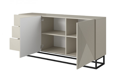 Cabinet with Doors & Drawers Asha 167cm, cashmere/black