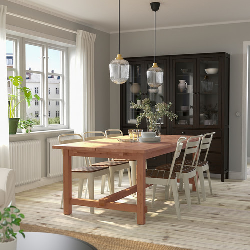 NORDVIKEN / NORRMANSÖ Table and 6 chairs, antique stain/beige acacia, 210/289x105 cm