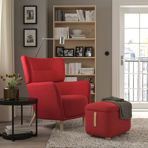 OSKARSHAMN Wing chair with footstool, Tonerud red