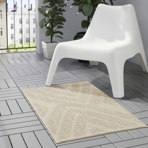 FULLMAKT Rug flatwoven, in/outdoor, beige/mélange, 60x90 cm