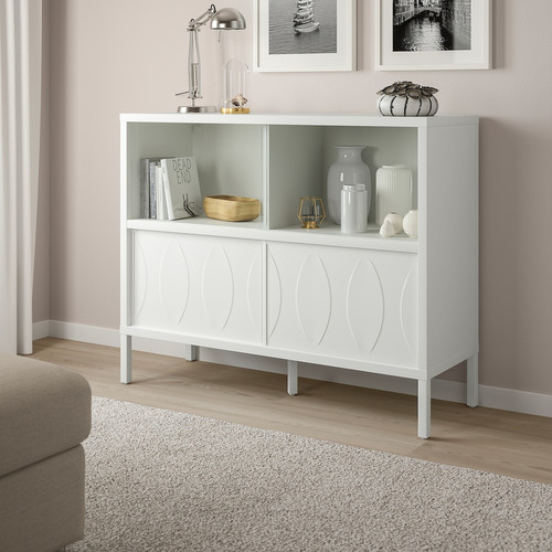 KALKNÄS Cabinet with sliding doors, white, 121x43x98 cm