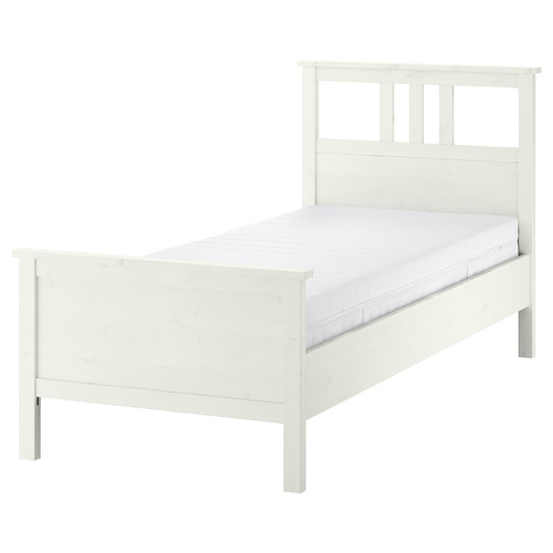 HEMNES Bed frame with mattress, white stain/Åkrehamn medium firm, 90x200 cm