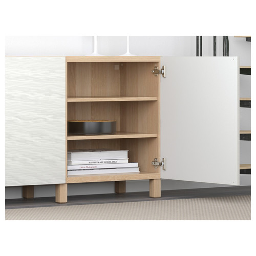 BESTÅ Storage combination with doors, white stained oak effect, Laxviken Laxviken/Stubbarp white, 180x42x74 cm