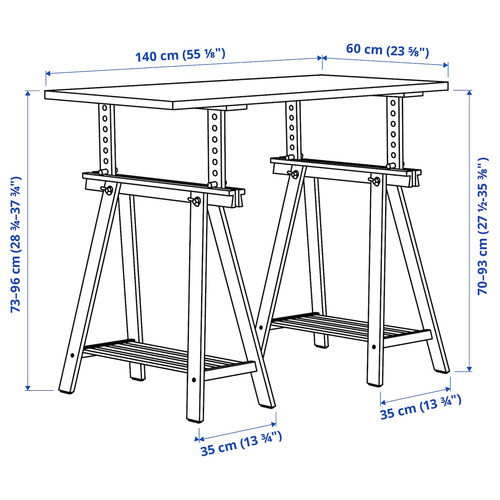 LAGKAPTEN / MITTBACK Desk, white anthracite/birch, 140x60 cm