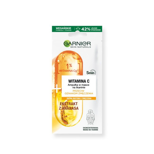 Garnier Skin Naturals 1% Vitamin Cg + Pineapple Anti Fatigue Ampoule Sheet Mask Vegan 15g