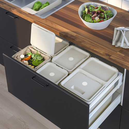 HÅLLBAR Waste sorting solution, for METOD kitchen drawer ventilated, light grey, 55 l