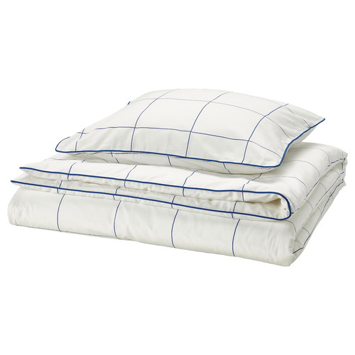 BREDVECKLARE Duvet cover and pillowcase, white blue/check, 150x200/50x60 cm