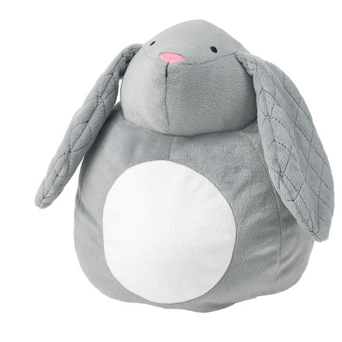 PEKHULT Soft toy with LED night light, grey rabbit, battery-operated, 19 cm