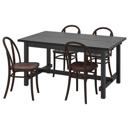 NORDVIKEN / SKOGSBO Table and 4 chairs, black/dark brown, 152/223 cm