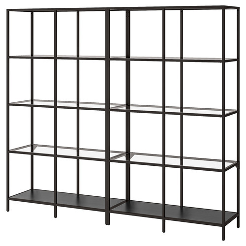 VITTSJÖ Storage combination, black-brown/glass, 200x36x175 cm