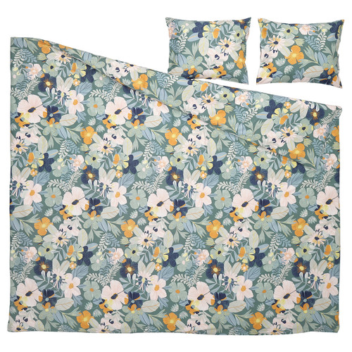 FÄLTGRÄSMOTT Duvet cover and 2 pillowcases, multicolour/flower pattern, 200x200/50x60 cm