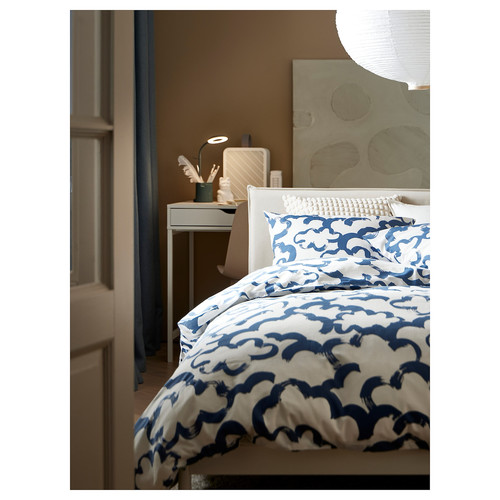 EKPURPURMAL Duvet cover and pillowcase, white blue/cloud, 150x200/50x60 cm