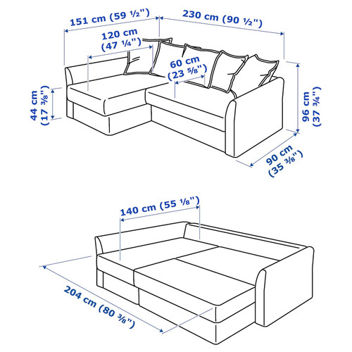 HOLMSUND Corner sofa-bed, Borgunda beige