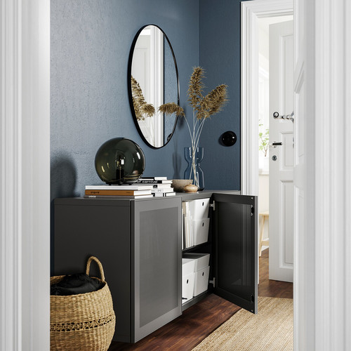 BESTÅ Wall-mounted cabinet combination, dark grey/Mörtviken dark grey, 180x42x64 cm