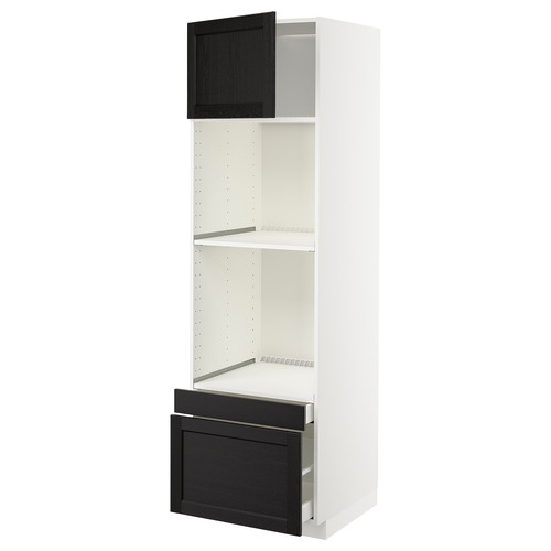 METOD / MAXIMERA Hi cab f ov/combi ov w dr/2 drwrs, white/Lerhyttan black stained, 60x60x200 cm