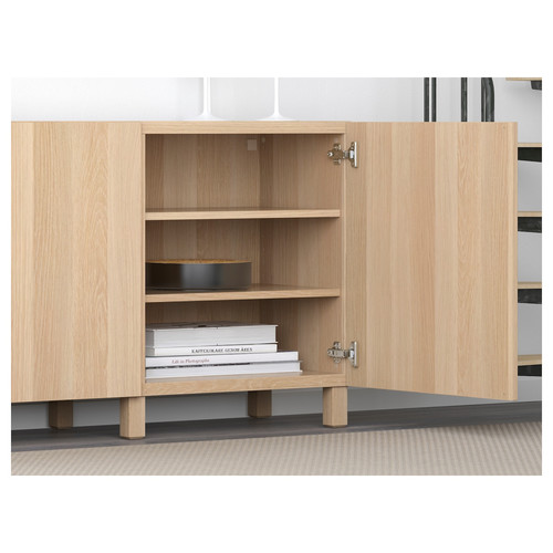 BESTÅ Storage combination with doors, Lappviken white stained oak effect, 180x40x74 cm