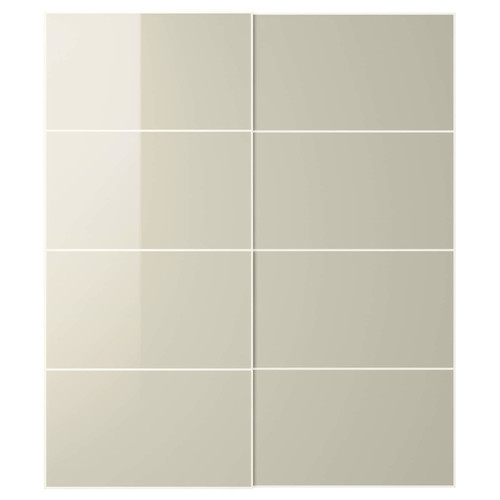 HOKKSUND Pair of sliding doors, high-gloss light beige, 200x236 cm