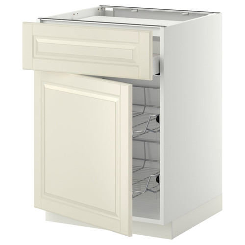 METOD / MAXIMERA Base cab f hob/drawer/2 wire bskts, white/Bodbyn off-white, 60x60 cm