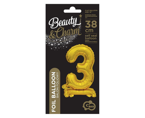 Foil Balloon Number 3 Standing, gold, 38cm