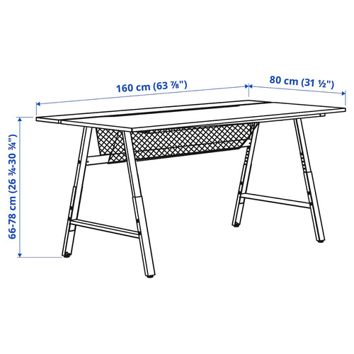 UTESPELARE Gaming desk, ash effect/grey, 160x80 cm