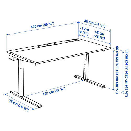 MITTZON Desk, white/black, 140x80 cm