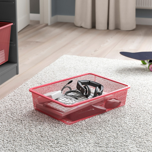 TROFAST Storage combination with boxes, grey/light red, 99x44x56 cm