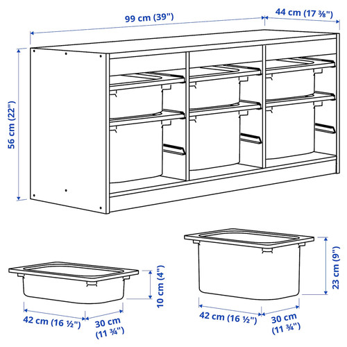 TROFAST Storage combination with boxes, grey light orange/white, 99x44x56 cm