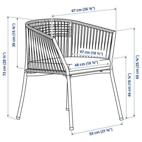 SEGERÖN Outdoor chair with armrests, dark green/Frösön/Duvholmen beige