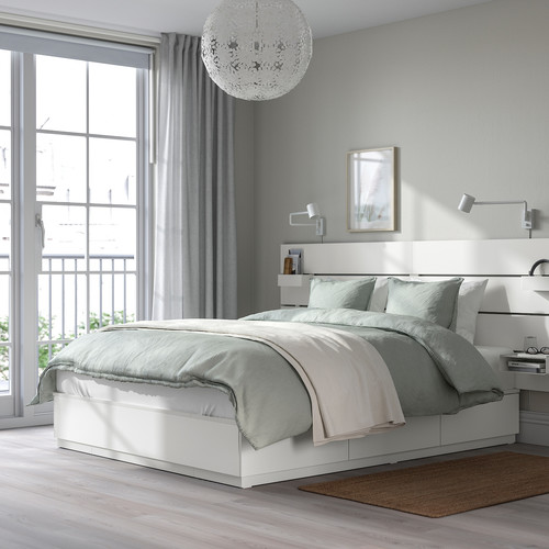 NORDLI Bed frame with storage and mattress, with headboard white/Vågstranda medium firm, 140x200 cm