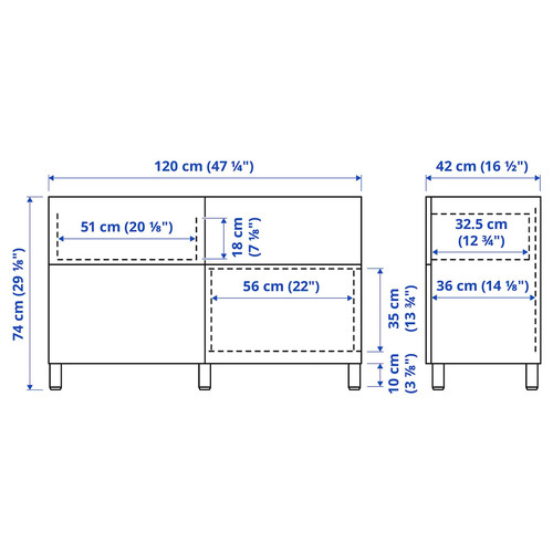 BESTÅ Storage combination w doors/drawers, white/Lappviken/Stubbarp white, 120x42x74 cm