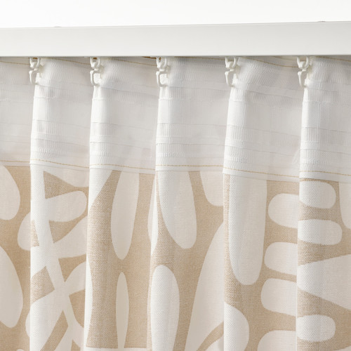 MAJSMOTT Curtains, 1 pair, beige/white, 145x300 cm