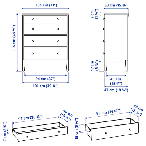 IDANÄS Chest of 4 drawers, dark brown stained, 104x118 cm