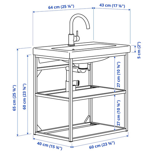 ENHET / TVÄLLEN Open wash-stand with 2 shelves, anthracite, 64x43x65 cm