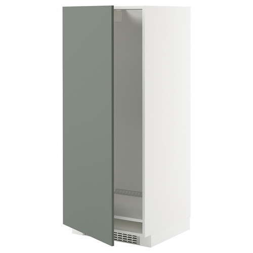 METOD High cabinet for fridge/freezer, white/Nickebo matt grey-green, 60x60x140 cm