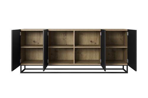 Four-Door Cabinet Asha 200cm, metal legs, artisan/matt black