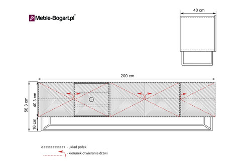 TV Cabinet Asha 200 cm, metal legs, artisan/matt black