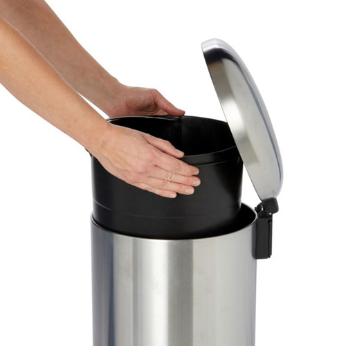 Cooke & Lewis Pedal Round Freestanding Kitchen Waste Bin Gerra 30L, stainless steel