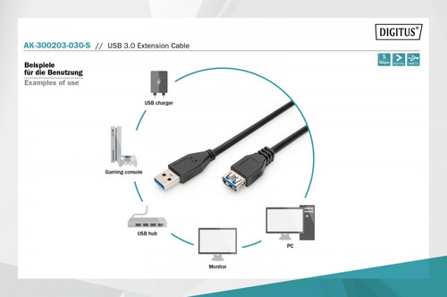 Digitus Extension Cable USB 3.0 3m, black