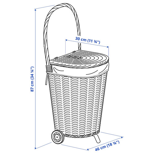 TOLKNING Laundry basket with wheels, handmade Willow, 31 l