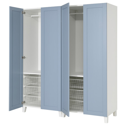 PLATSA Wardrobe with 4 doors, white/Sannidal blue, 160x57x191 cm