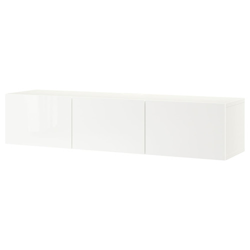 BESTÅ TV bench with doors, white, Selsviken high-gloss/white, 180x42x38 cm