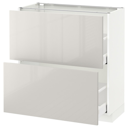 METOD / MAXIMERA Base cabinet with 2 drawers, white, Ringhult light grey, 80x37 cm