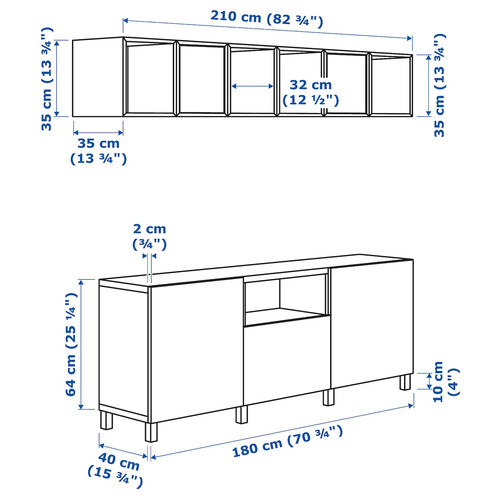 BESTÅ / EKET TV storage combination, white, 210x40x220 cm